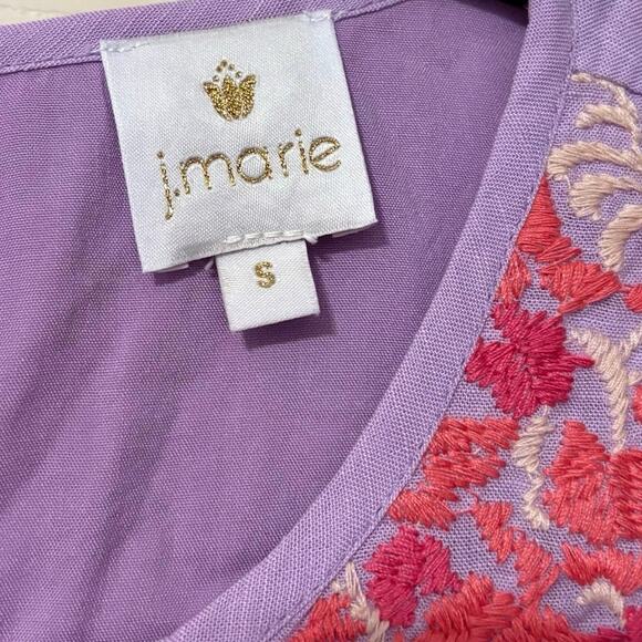 J. Marie NWOT Purple Pink Linen Blend Embroidered Floral Ruffle Top Size Small - Picture 2 of 5